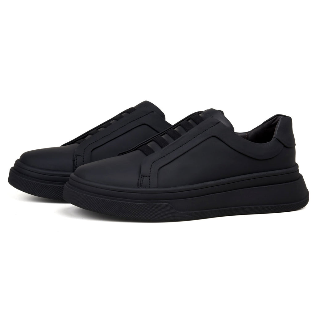 All Black Element Leather Slip-On Sneakers