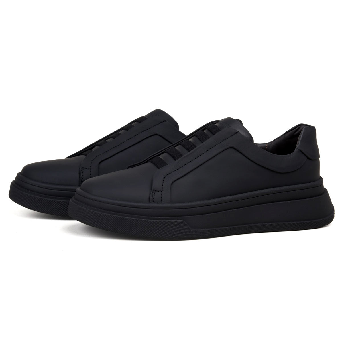 All Black Element Leather Slip-On Sneakers