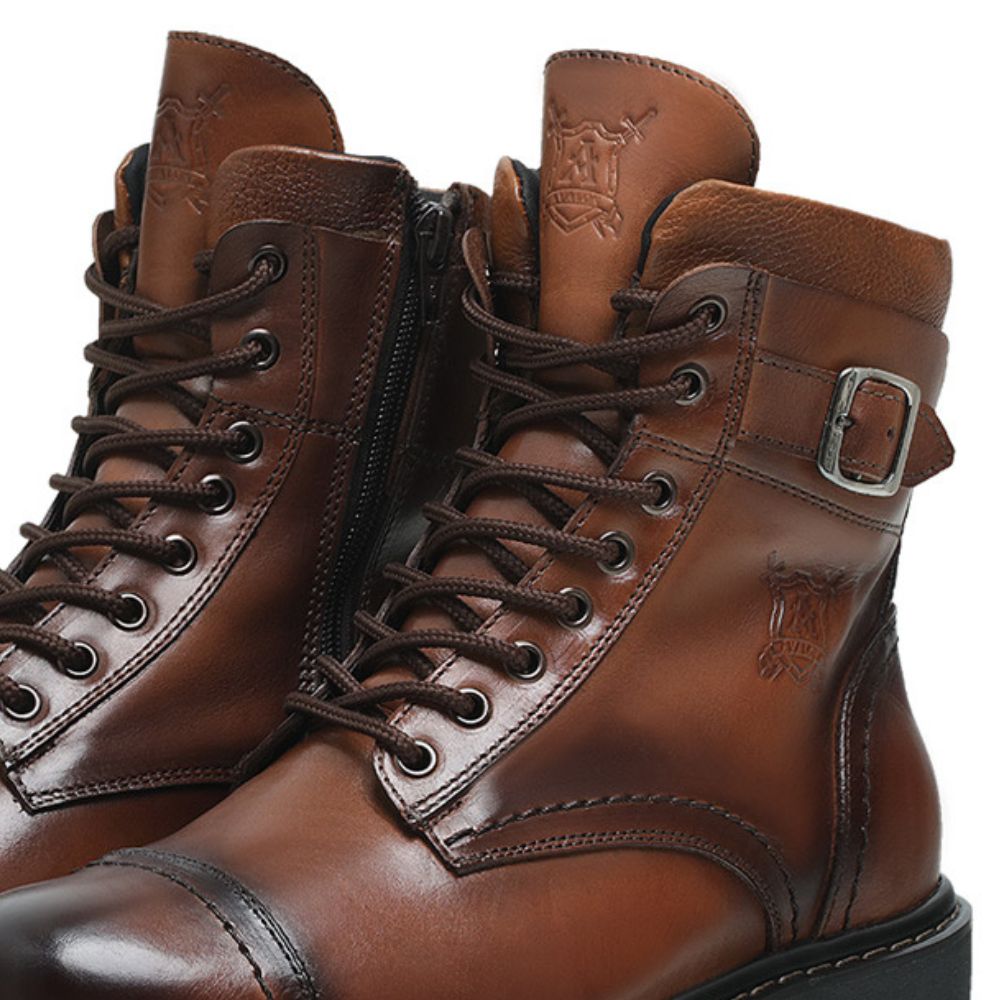 Cognac Barry Leather Combat Boots