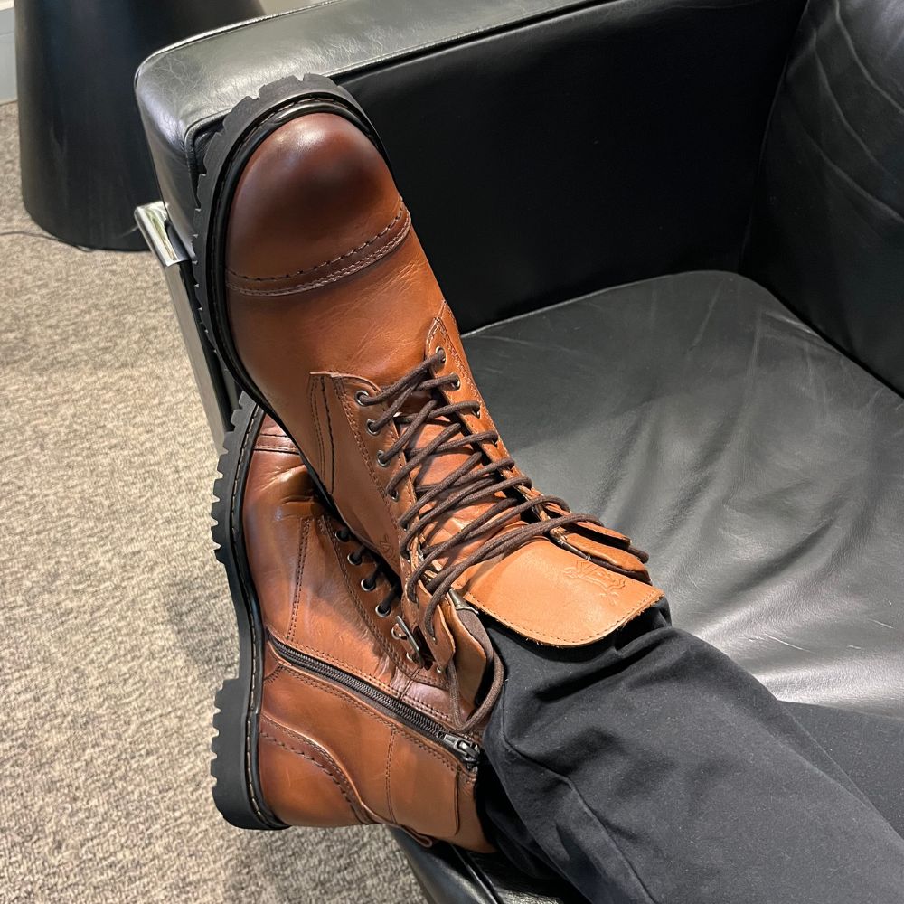 Cognac Barry Leather Combat Boots