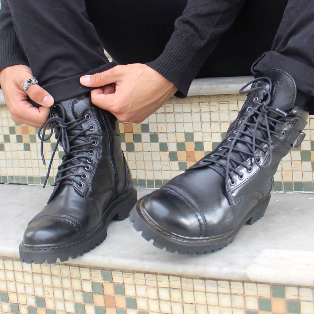 Black Barry Leather Combat Boots