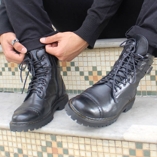 Black Barry Leather Combat Boots