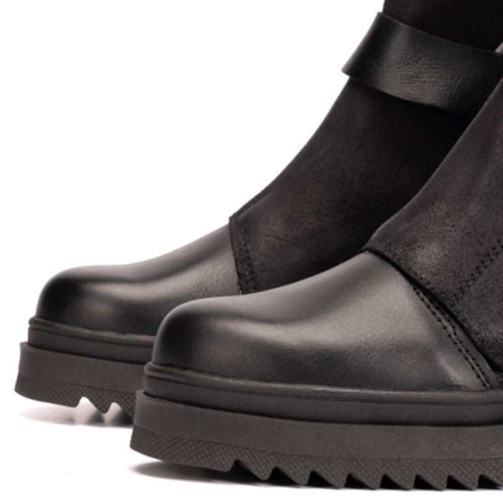 Black Ruby Leather and Suede Strap Boots