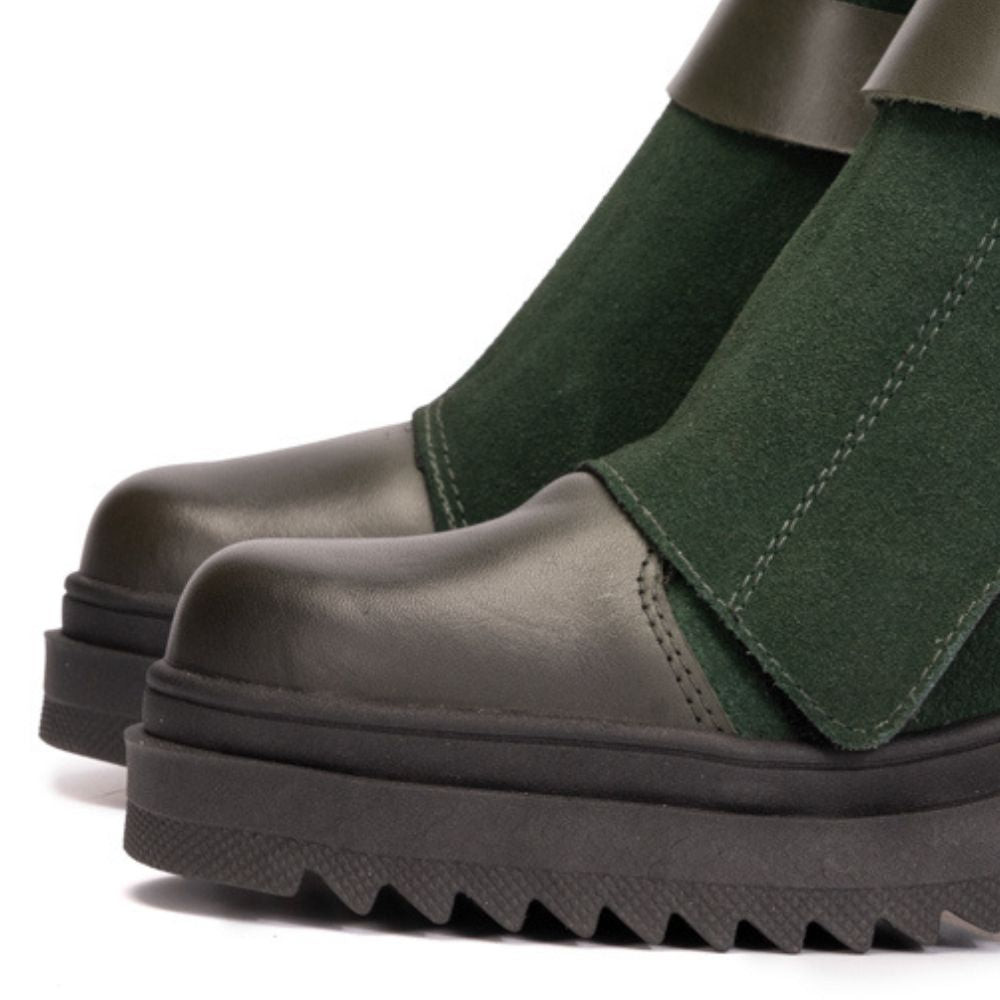 Forest Green Ruby Leather and Suede Strap Boots