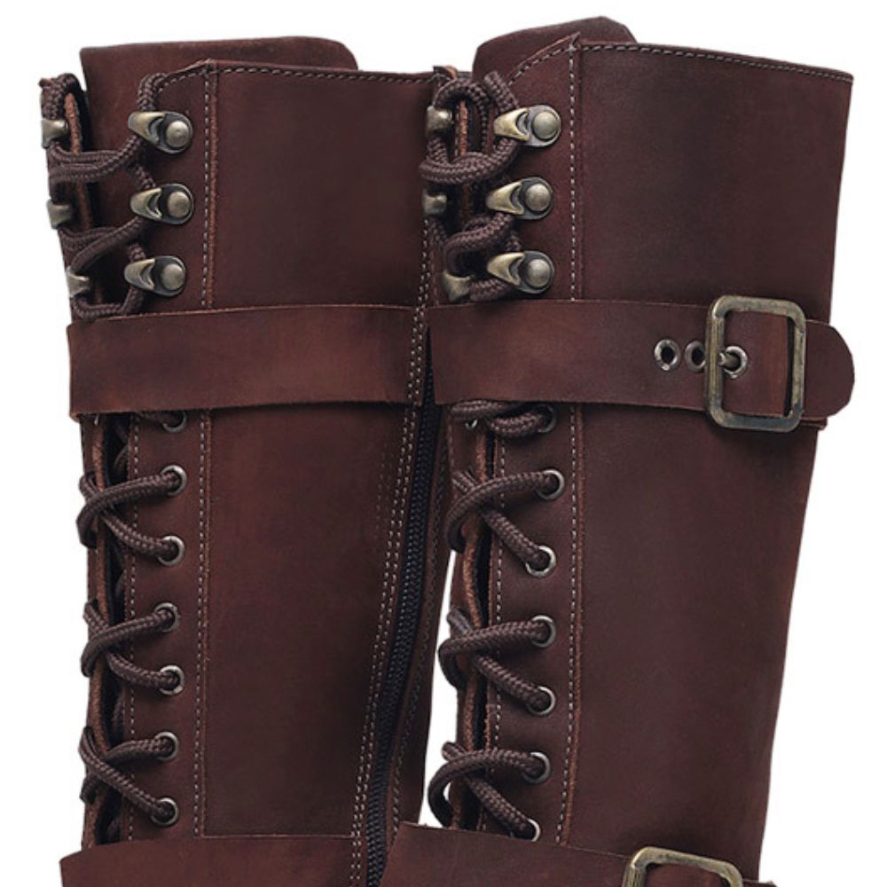 Chestnut Megie Leather Lace-Up Knee High Boots