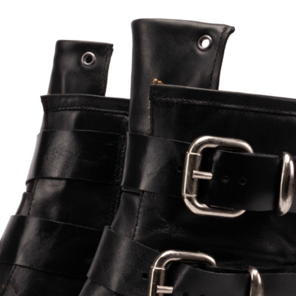 Black Lauren Buckle Leather Combat Boots