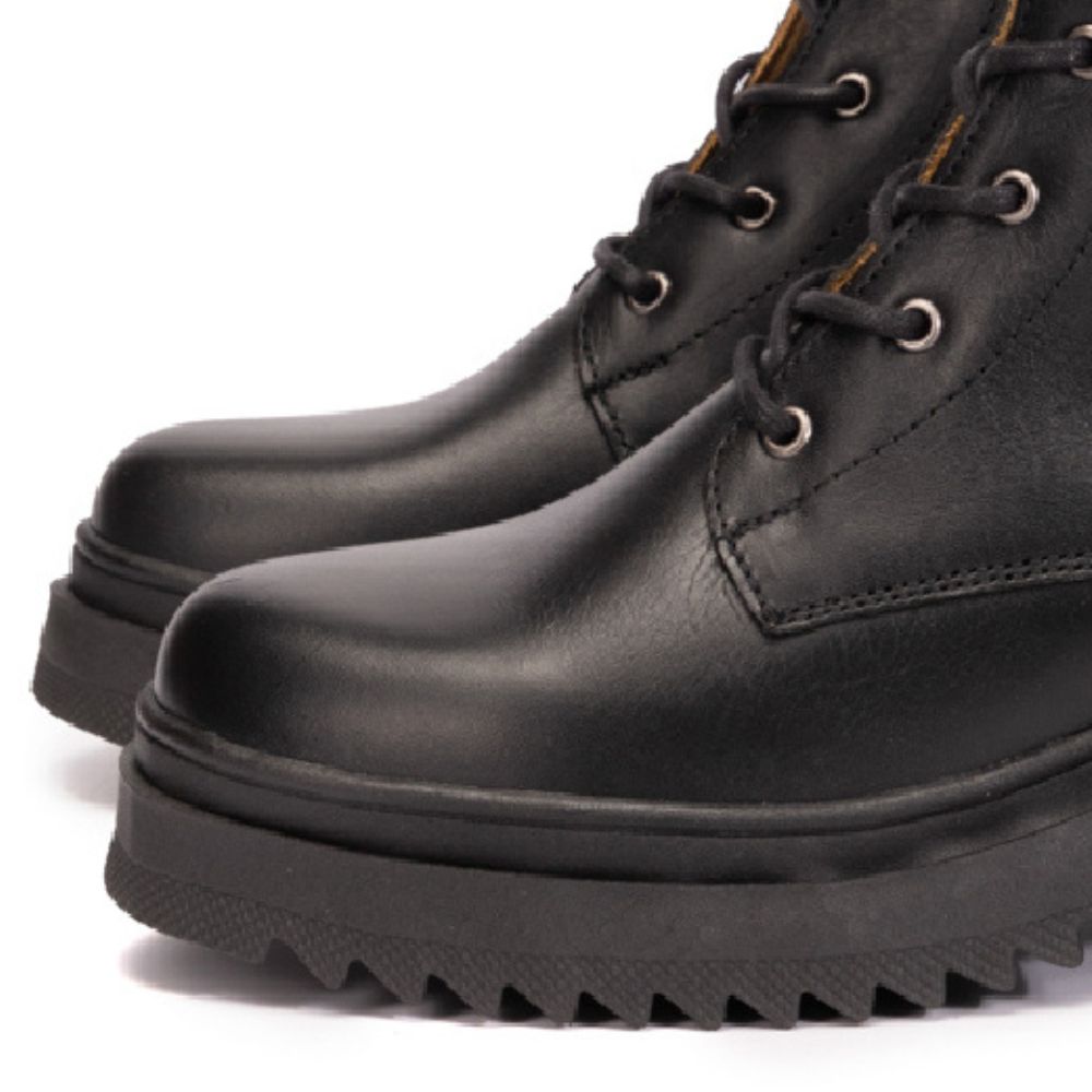 Black Yasmine Leather Combat Boots