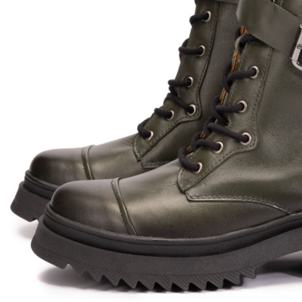 Olive Tracy Leather Tall Combat Boots
