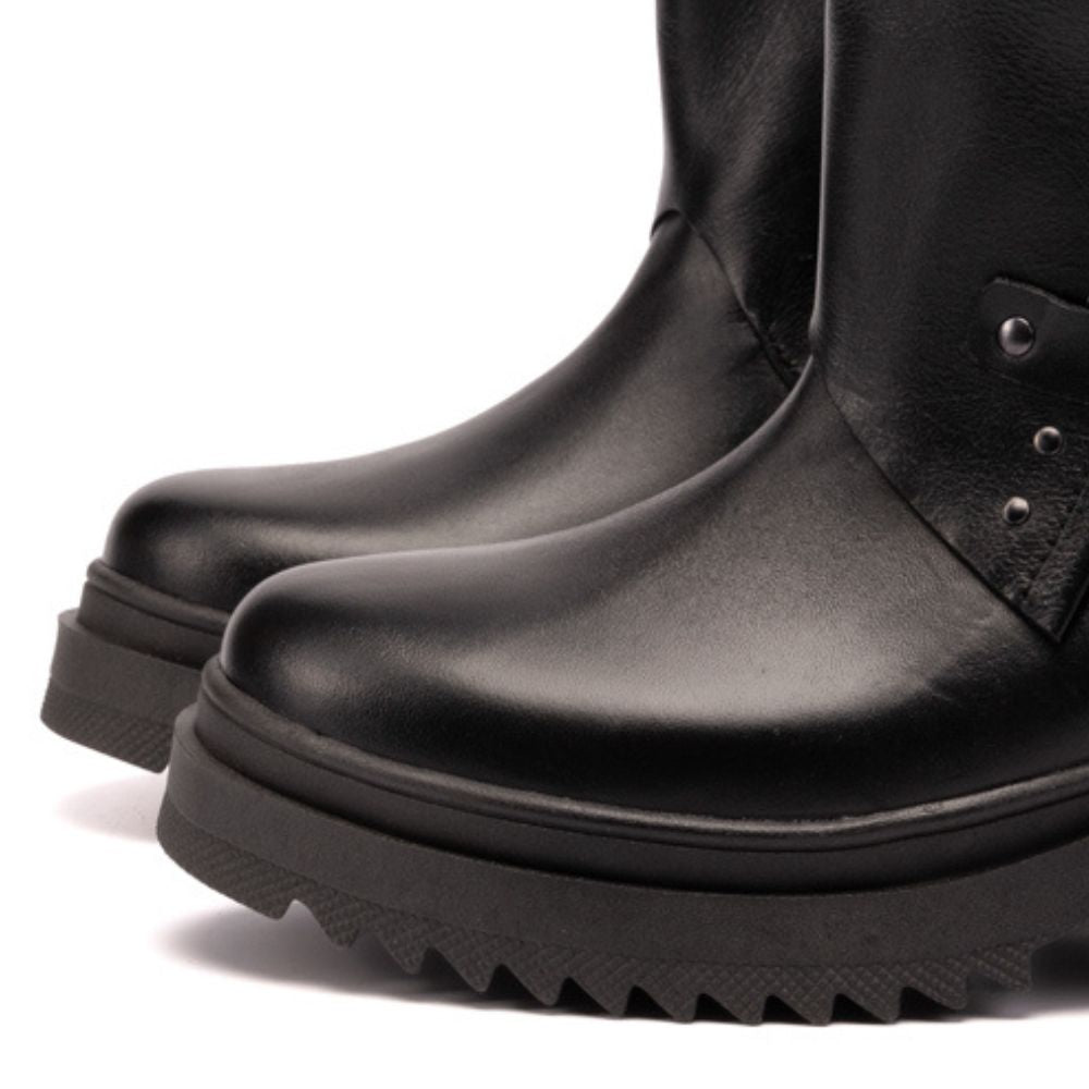 Black Juliette Studded Leather Biker Boots
