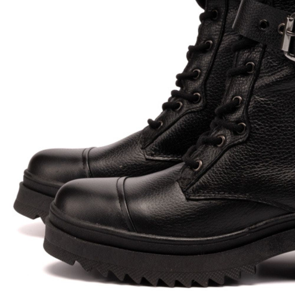 Black Tracy Leather Tall Combat Boots