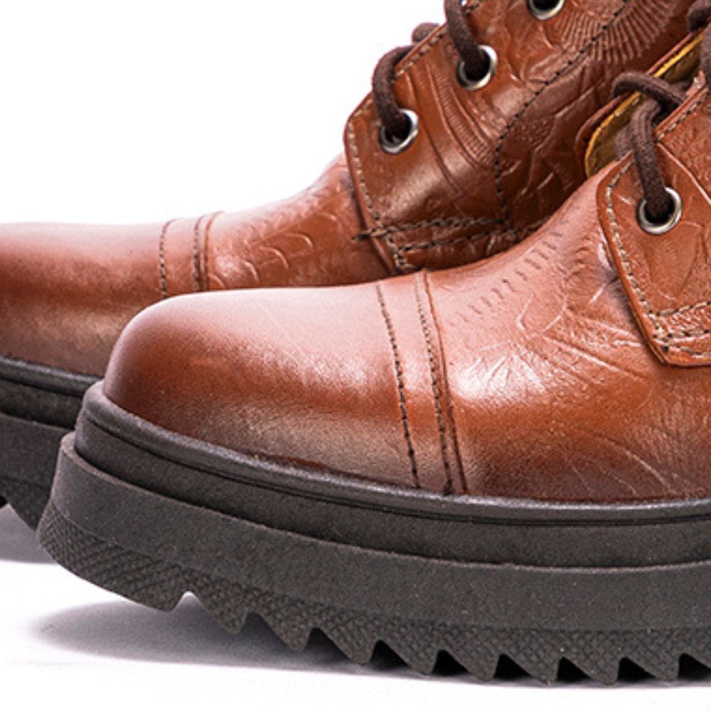 Cognac Teresa Embossed Leather Combat Boots