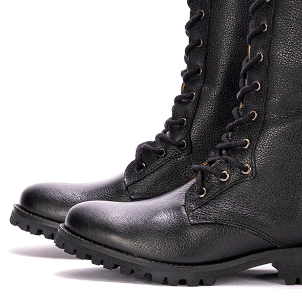 Black Khora Leather Lace-Up Knee High Boots