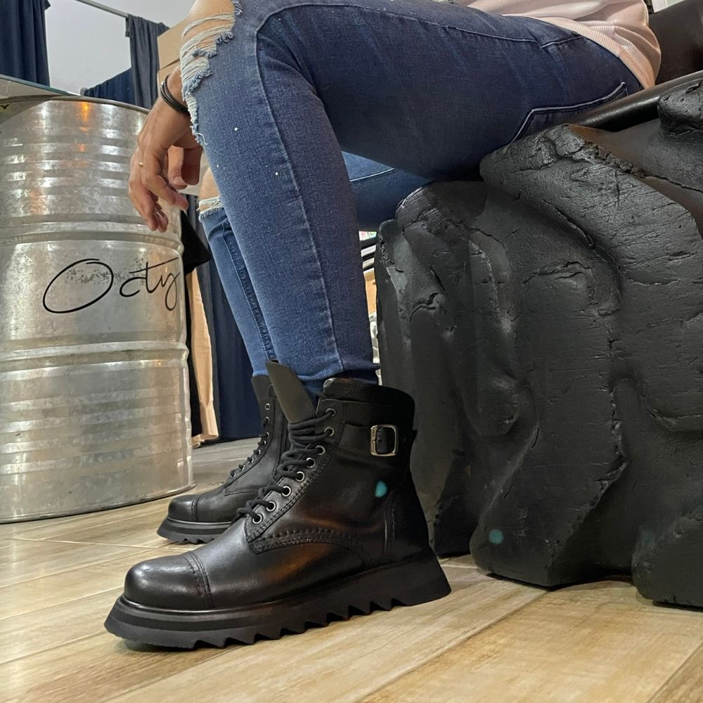 Black Thompson Leather Combat Boots