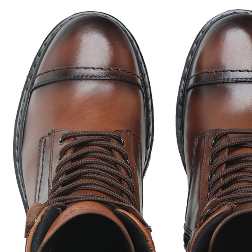 Cognac Barry Leather Combat Boots