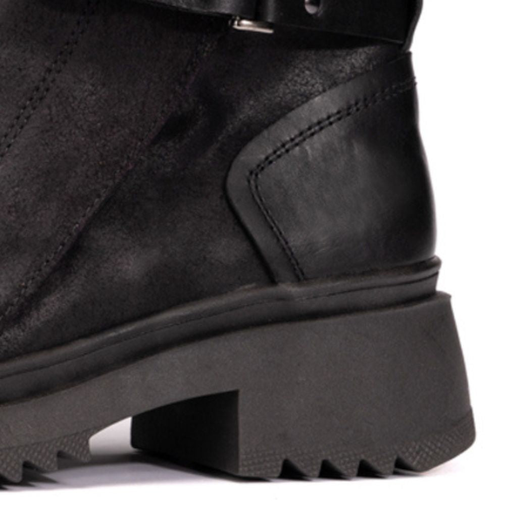 Black Ruby Leather and Suede Strap Boots