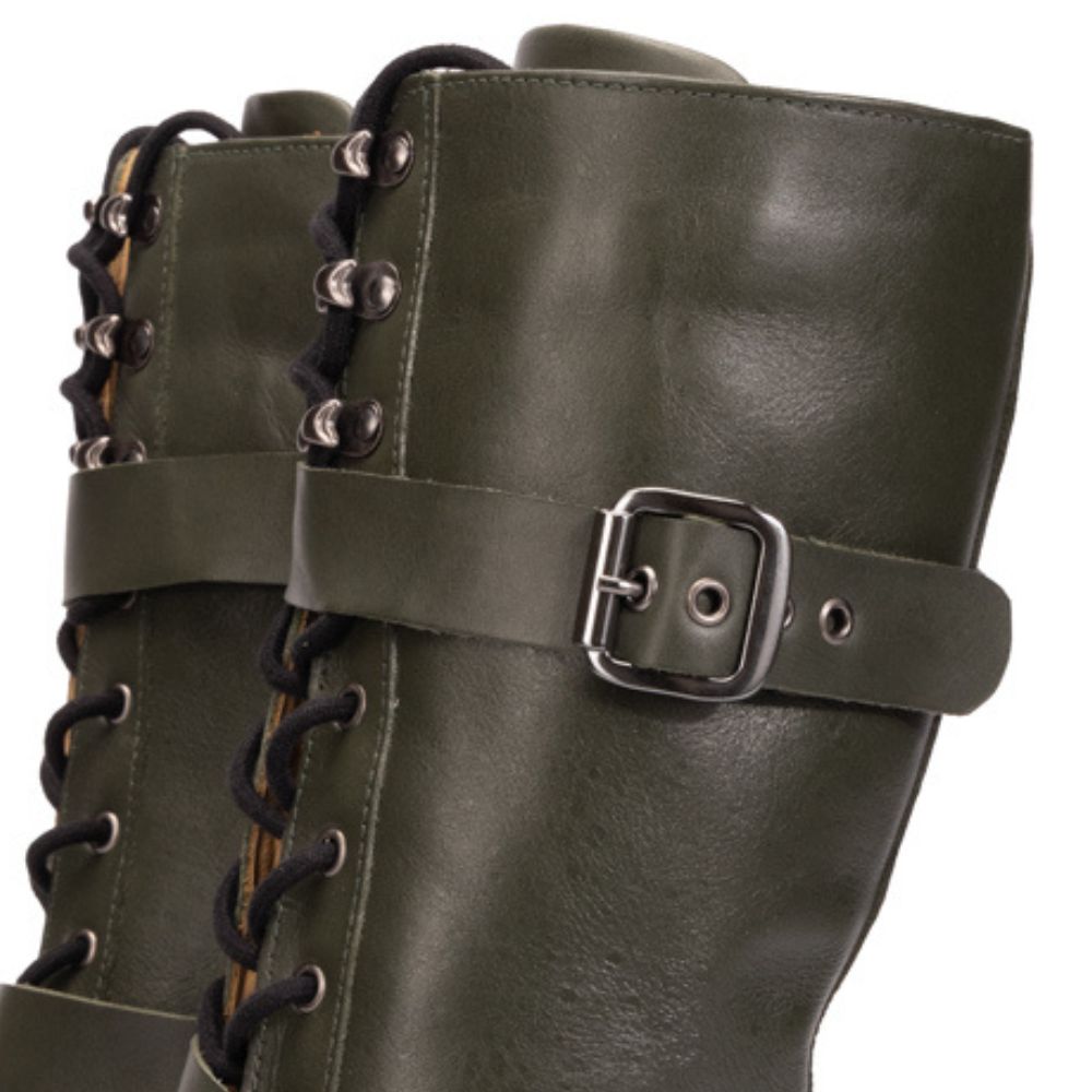 Olive Tracy Leather Tall Combat Boots