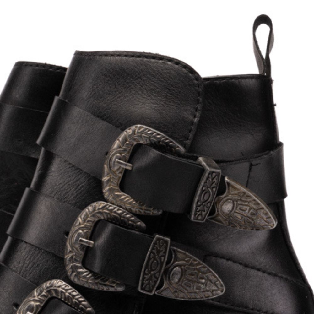 Black Mika Leather Western Buckle Boots
