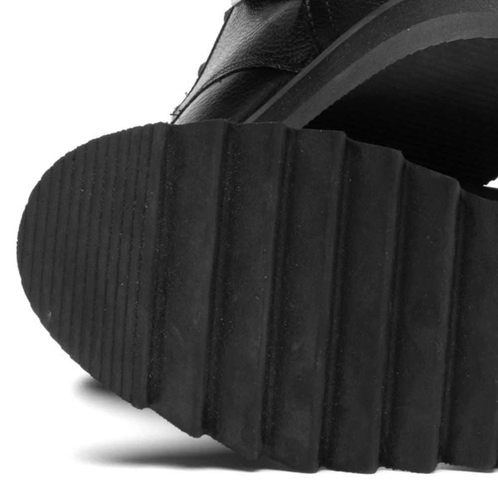 Black Iron Leather Buckle Combat Boots