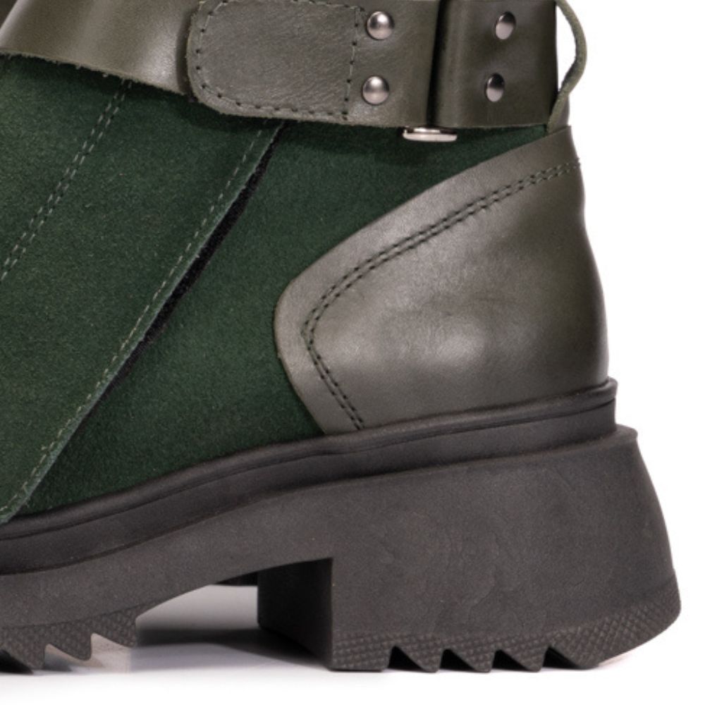 Forest Green Ruby Leather and Suede Strap Boots
