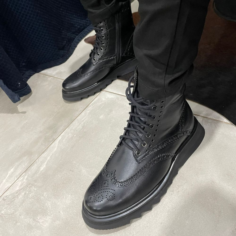 Black Donatello Leather Wingtip Boots