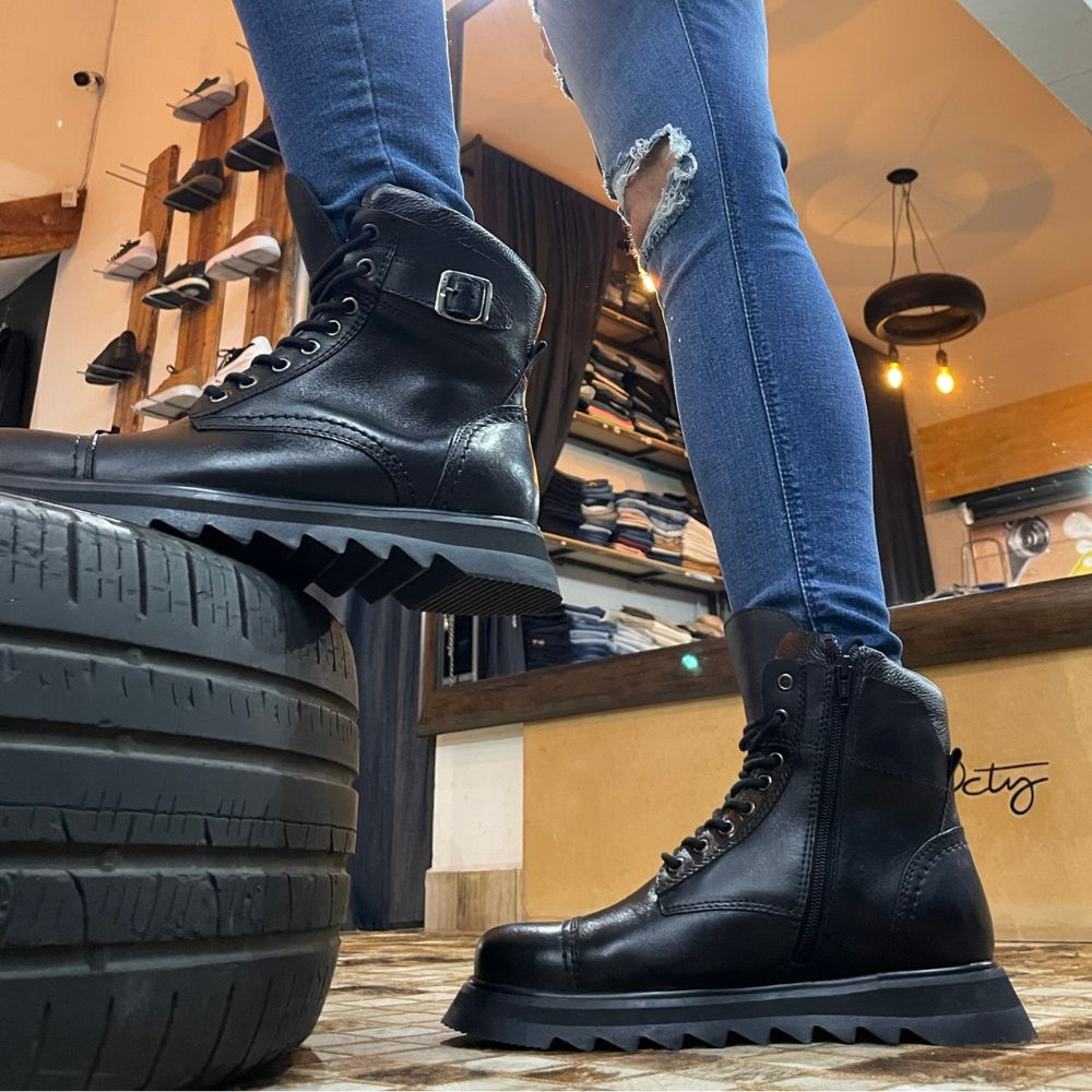 Black Thompson Leather Combat Boots
