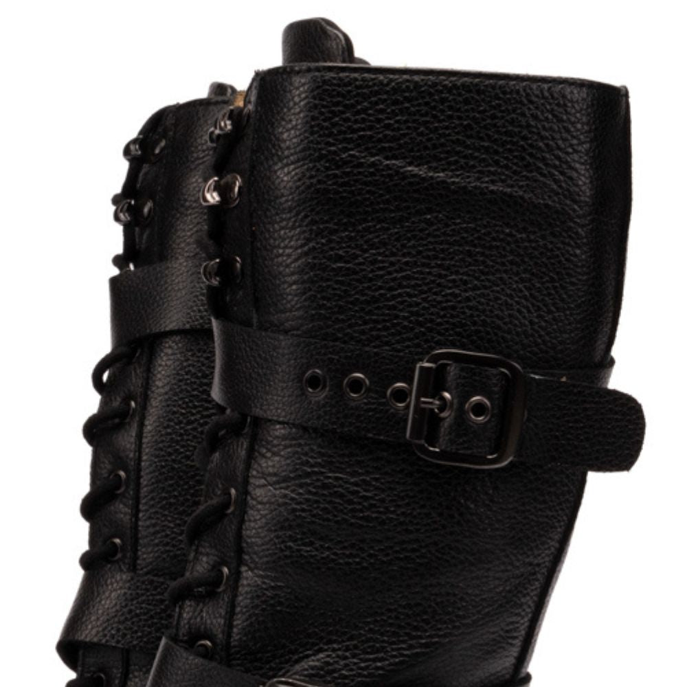 Black Tracy Leather Tall Combat Boots