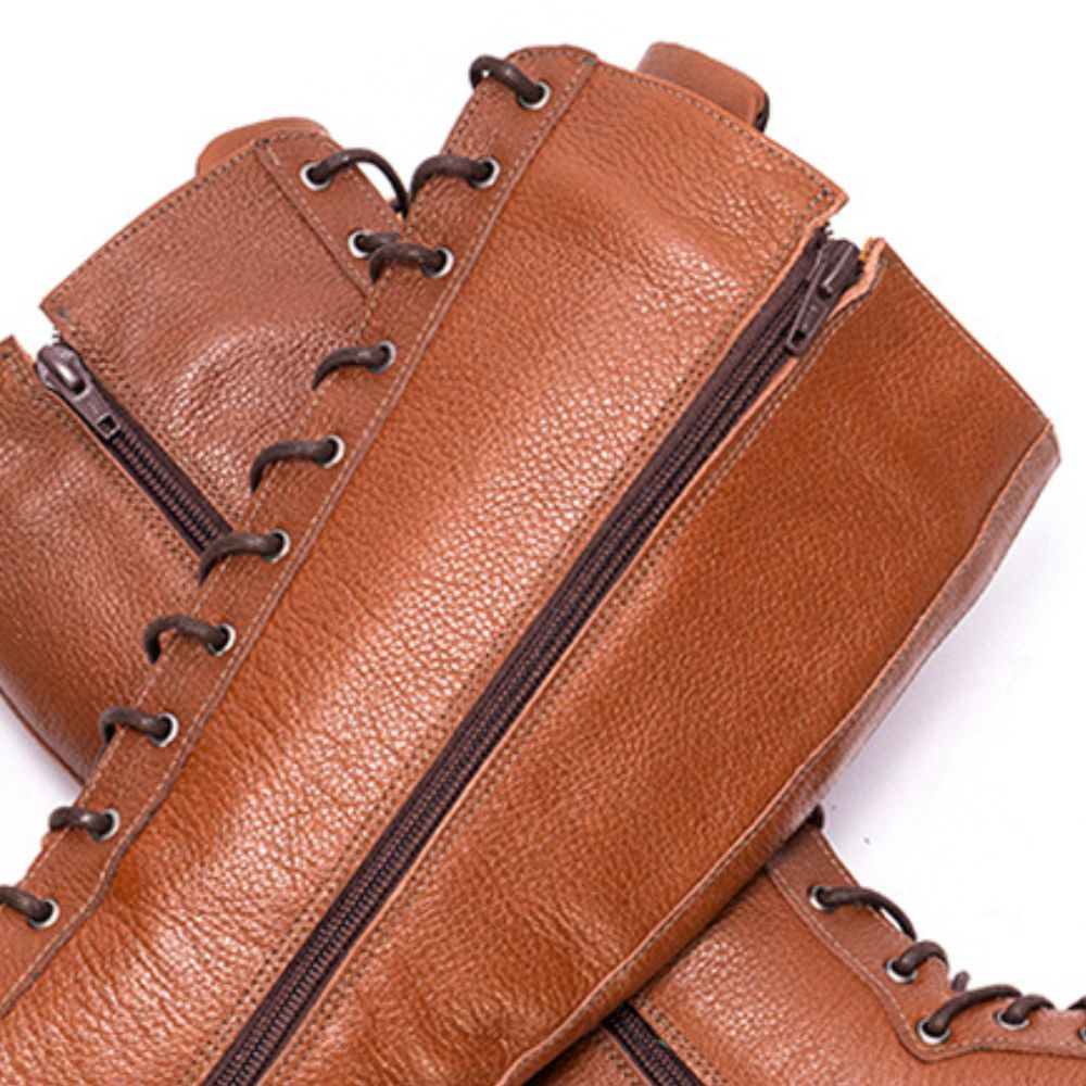 Cognac Khora Leather Lace-Up Knee High Boots