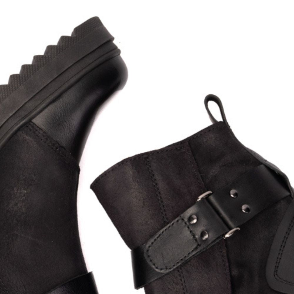 Black Ruby Leather and Suede Strap Boots