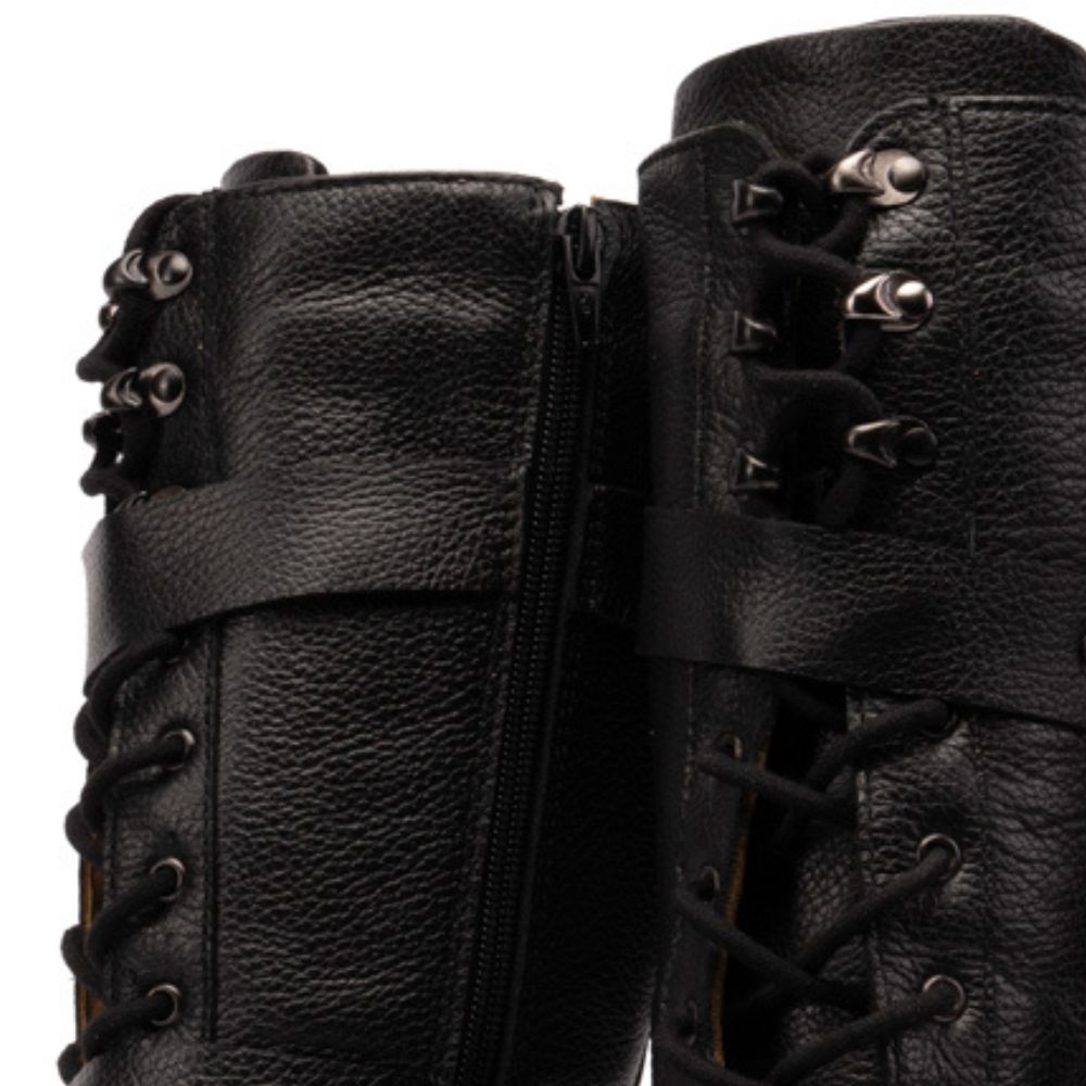 Black Tracy Leather Tall Combat Boots