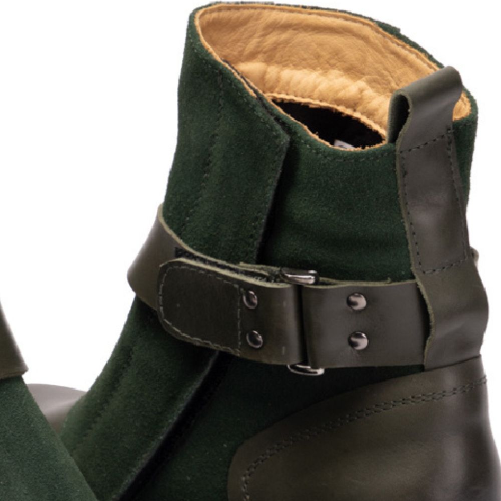 Forest Green Ruby Leather and Suede Strap Boots
