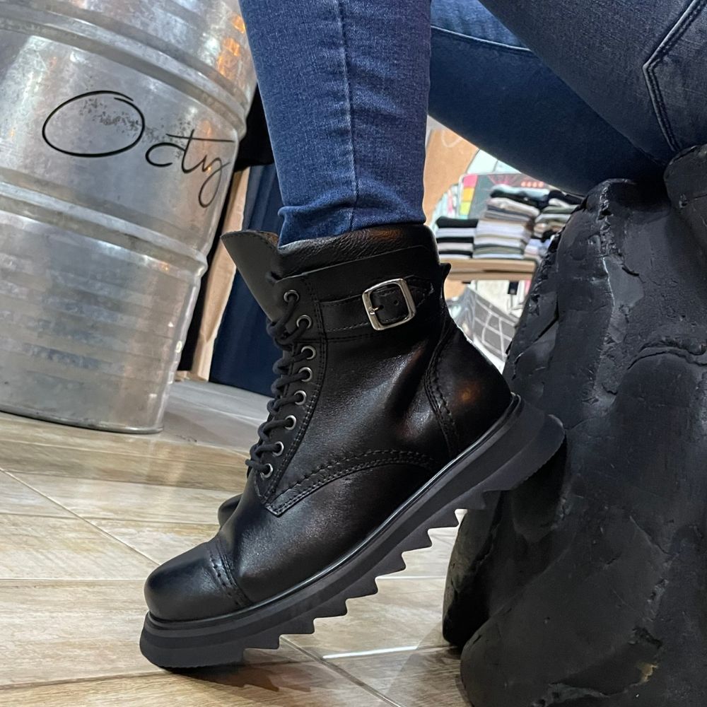 Black Thompson Leather Combat Boots