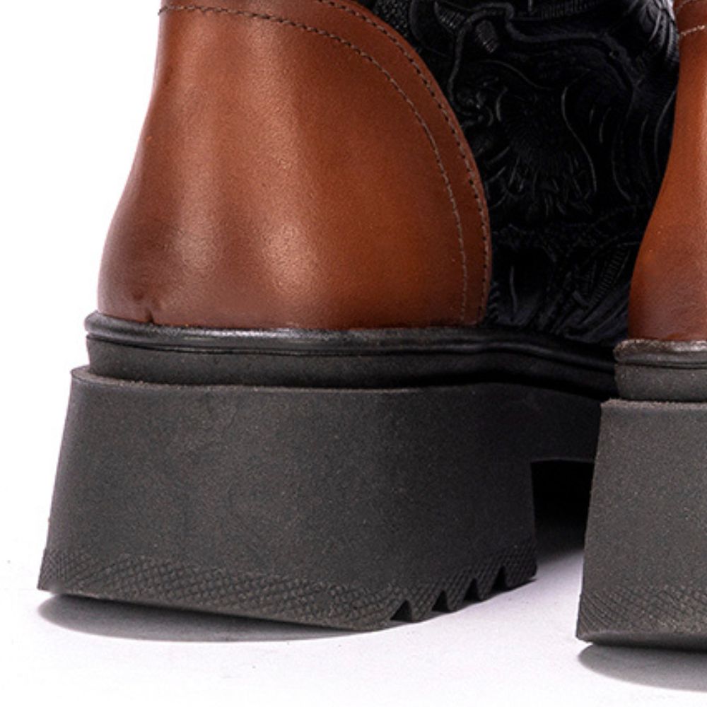 Black Teresa Embossed Leather Combat Boots