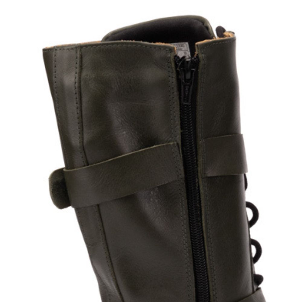 Olive Tracy Leather Tall Combat Boots