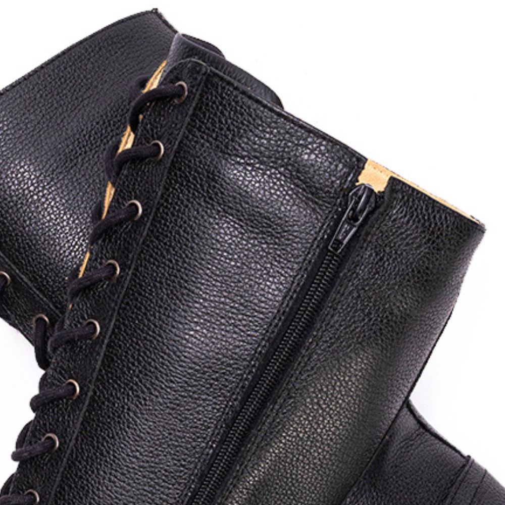 Black Khora Leather Lace-Up Knee High Boots