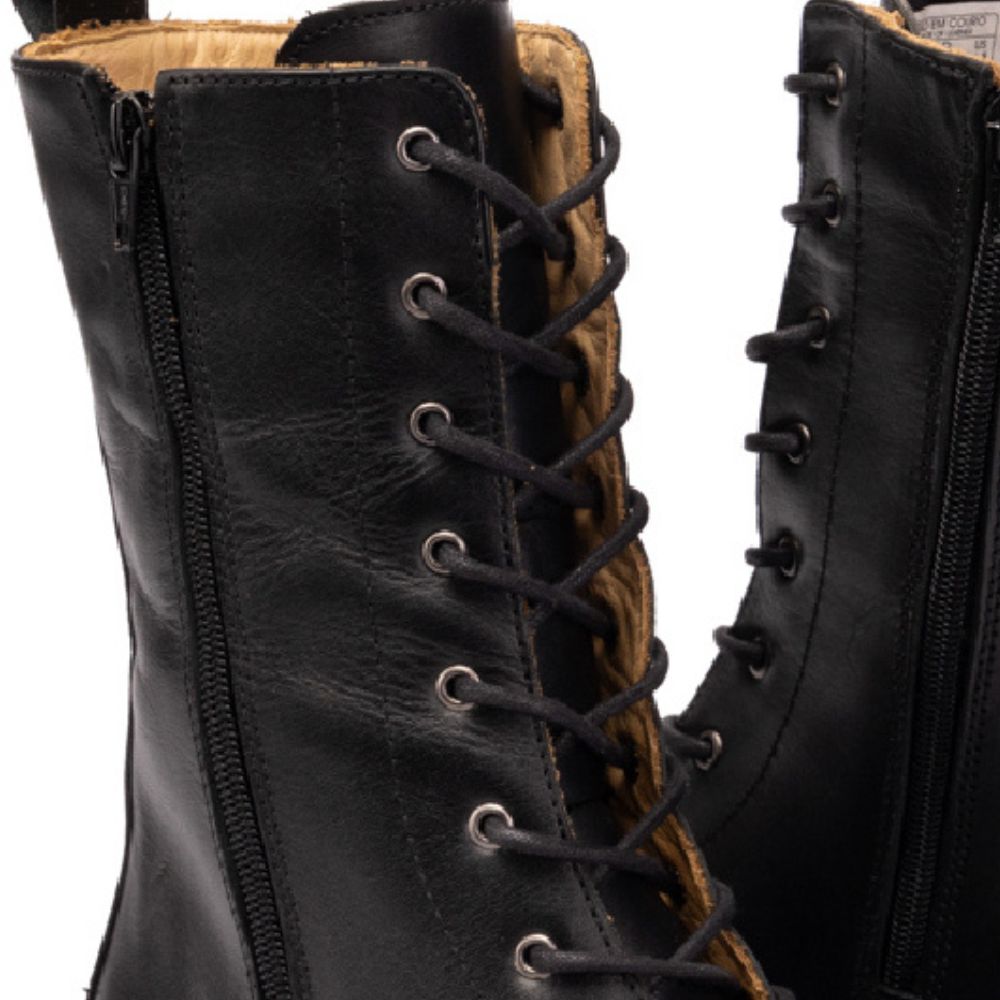 Black Yasmine Leather Combat Boots