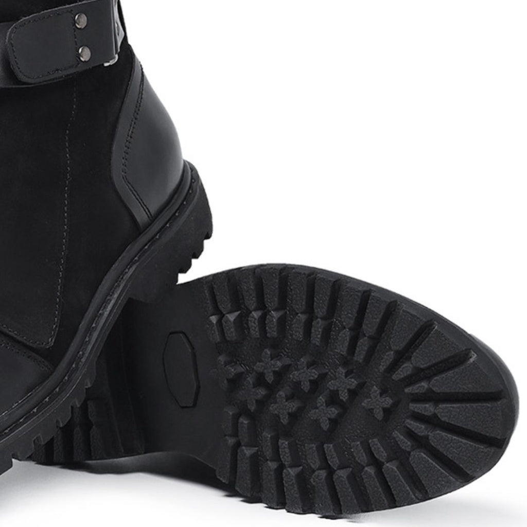 Black Vedder Leather Strap Boots