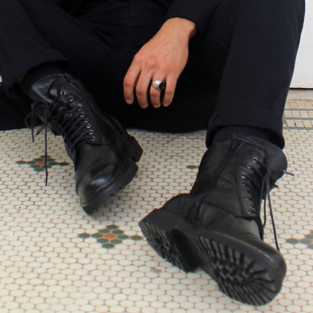 Black Barry Leather Combat Boots