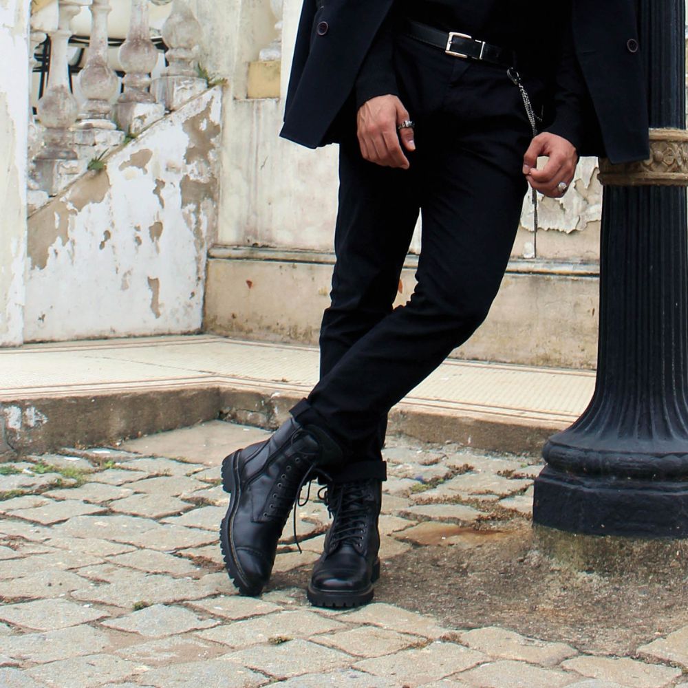 Black Barry Leather Combat Boots