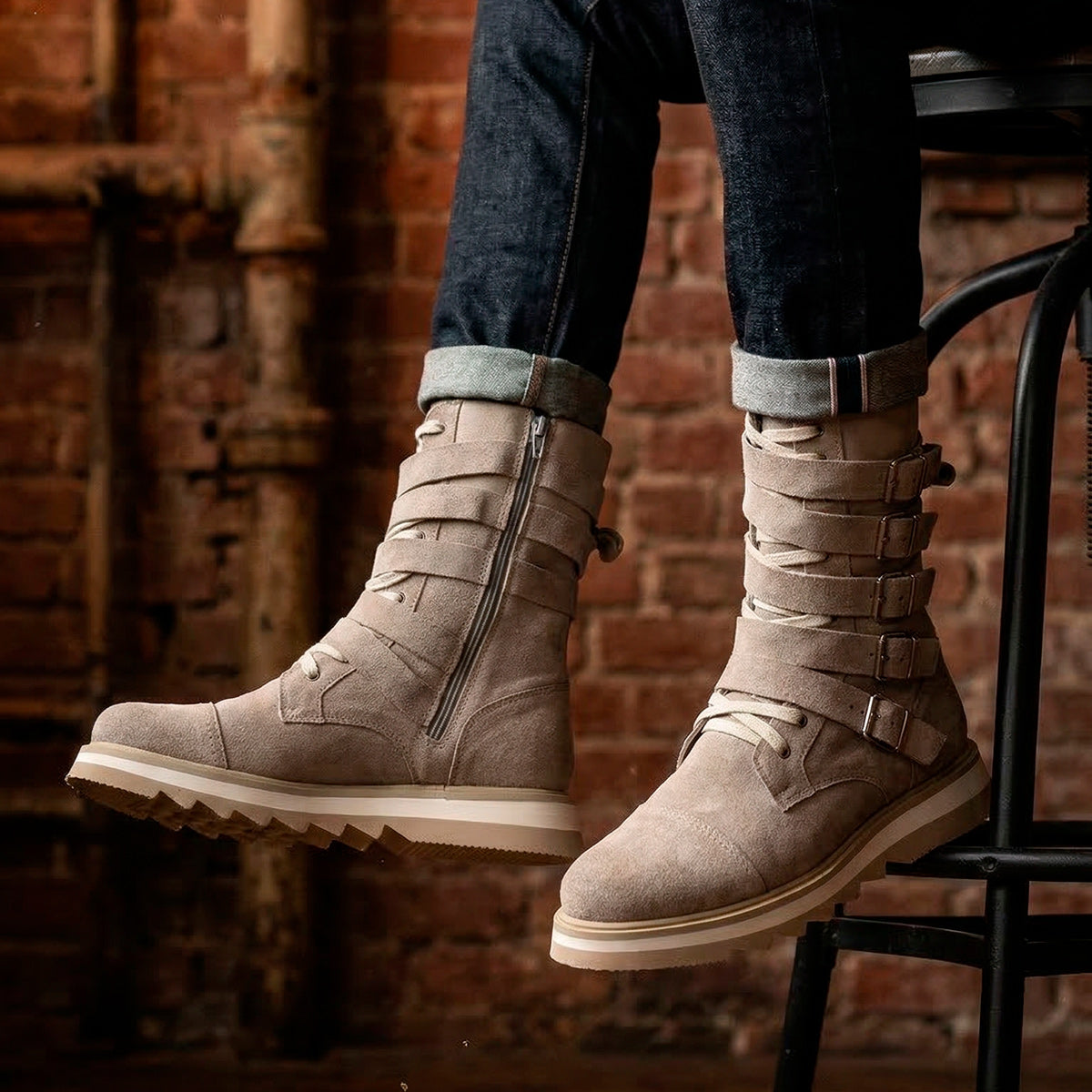 Stone Benny Suede Buckle Boots