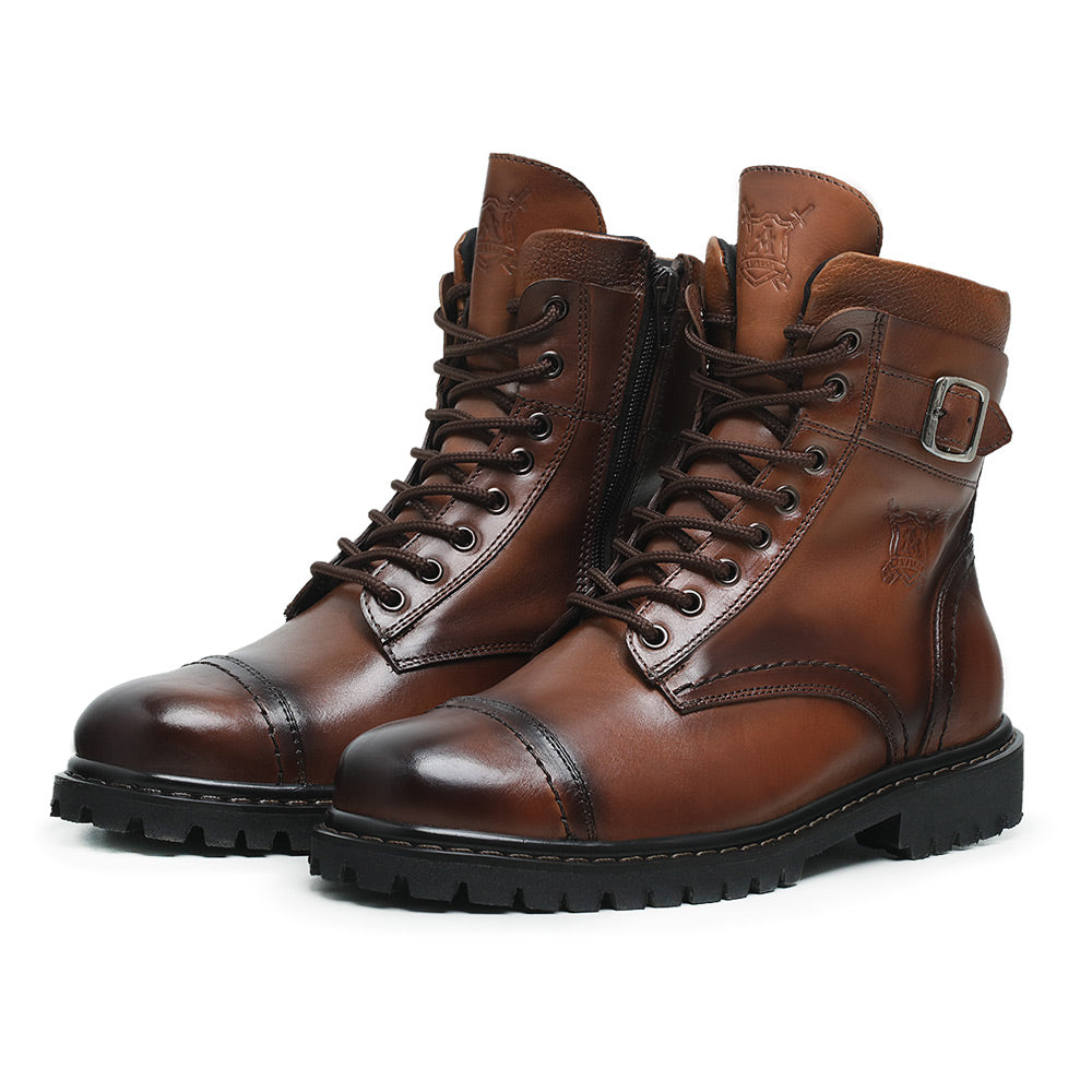 Cognac Barry Leather Combat Boots