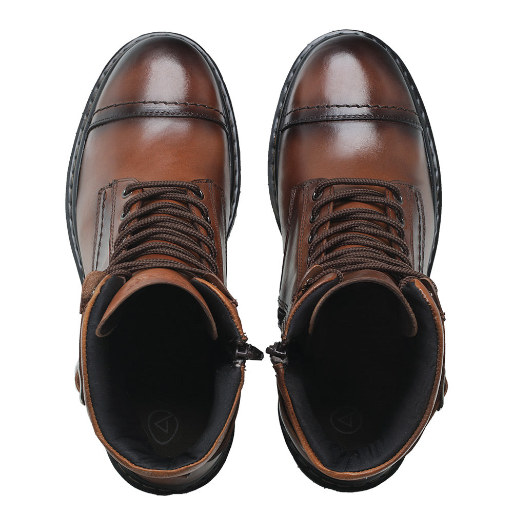 Cognac Barry Leather Combat Boots