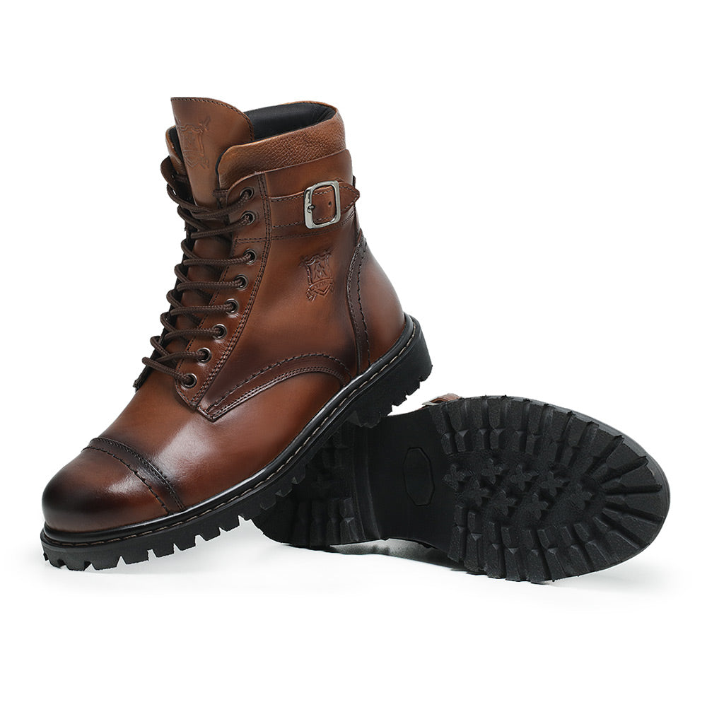 Cognac Barry Leather Combat Boots