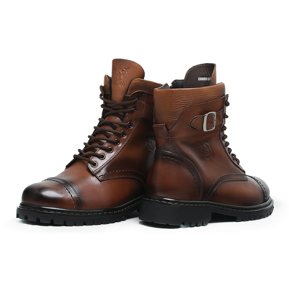 Cognac Barry Leather Combat Boots