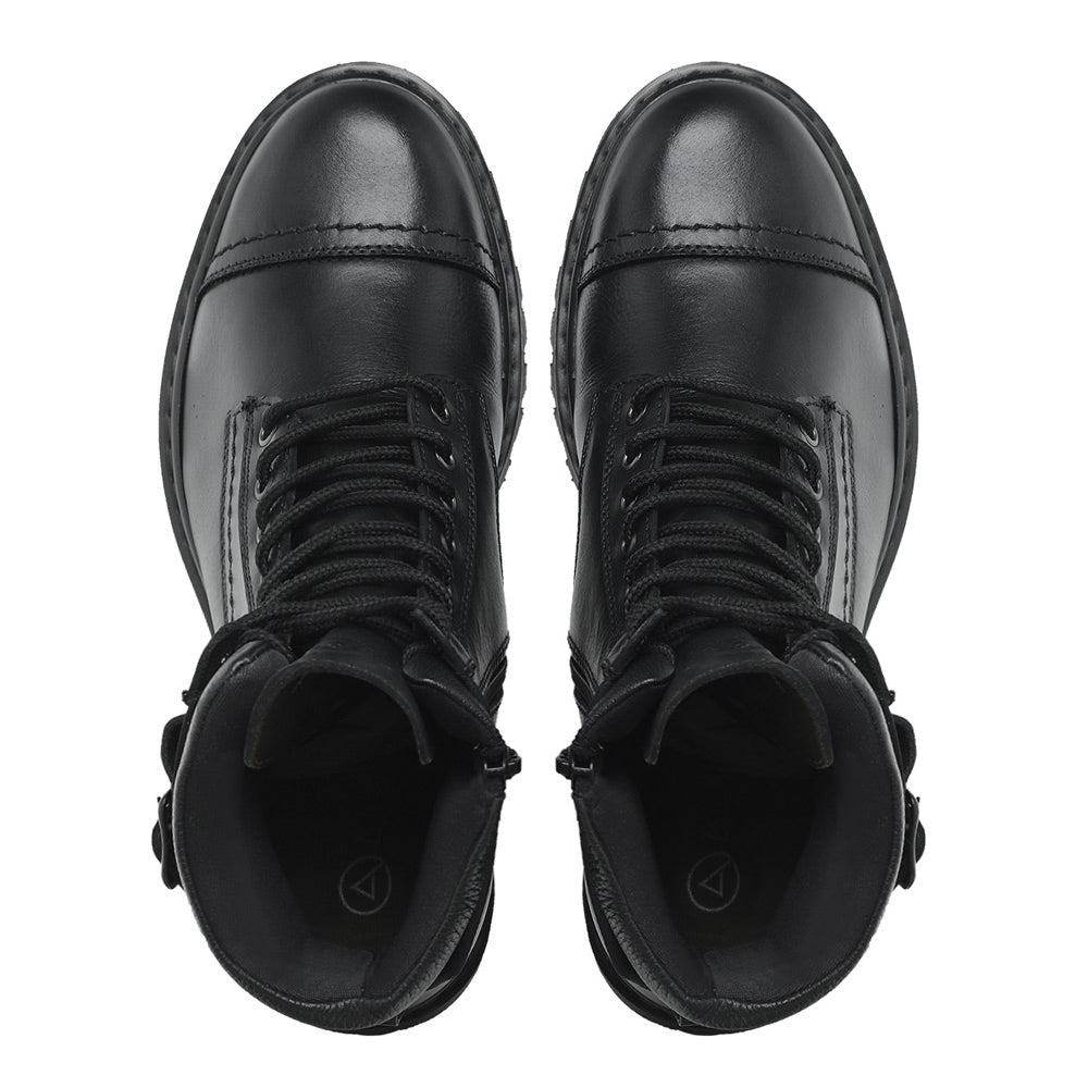 Black Barry Leather Combat Boots