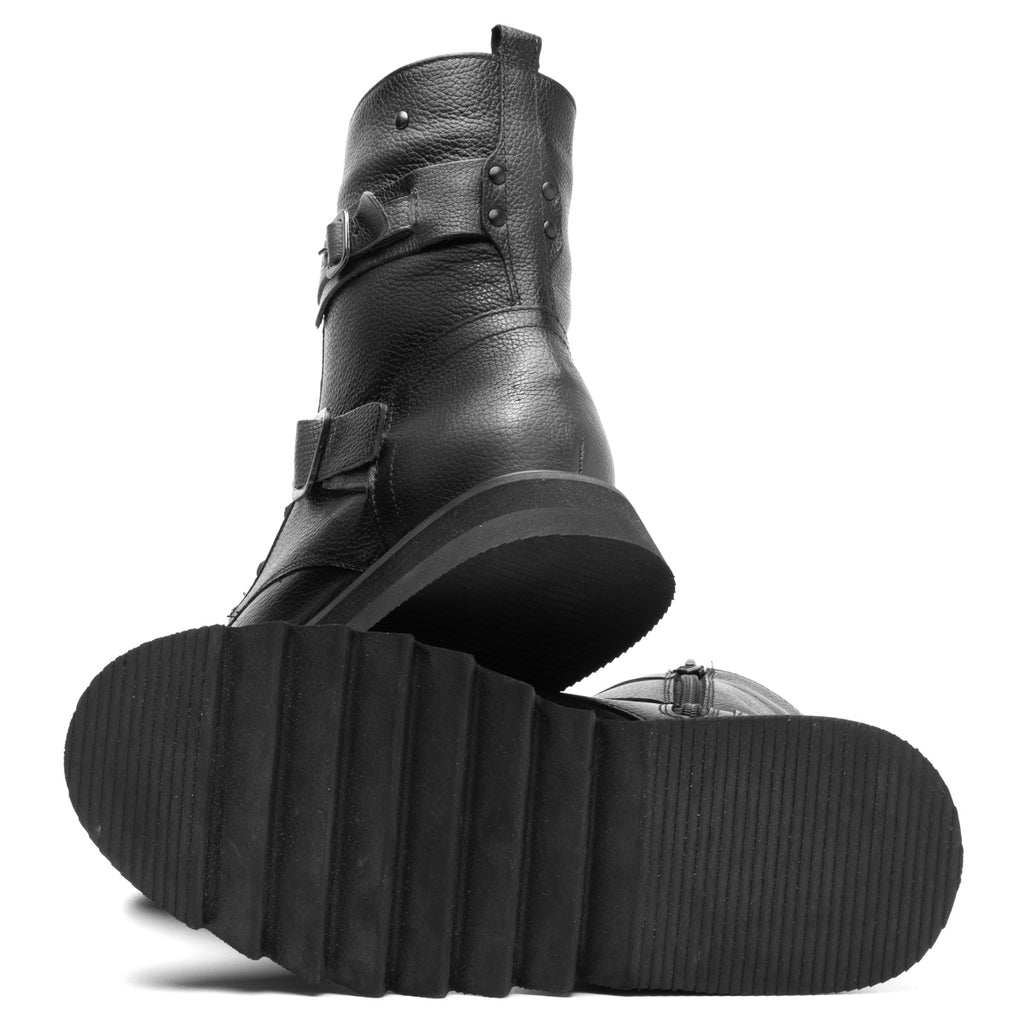 Black Iron Leather Buckle Combat Boots
