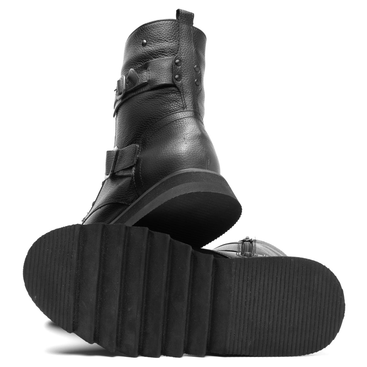 Black Iron Leather Buckle Combat Boots