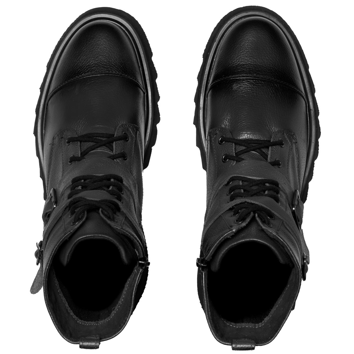 Black Iron Leather Buckle Combat Boots