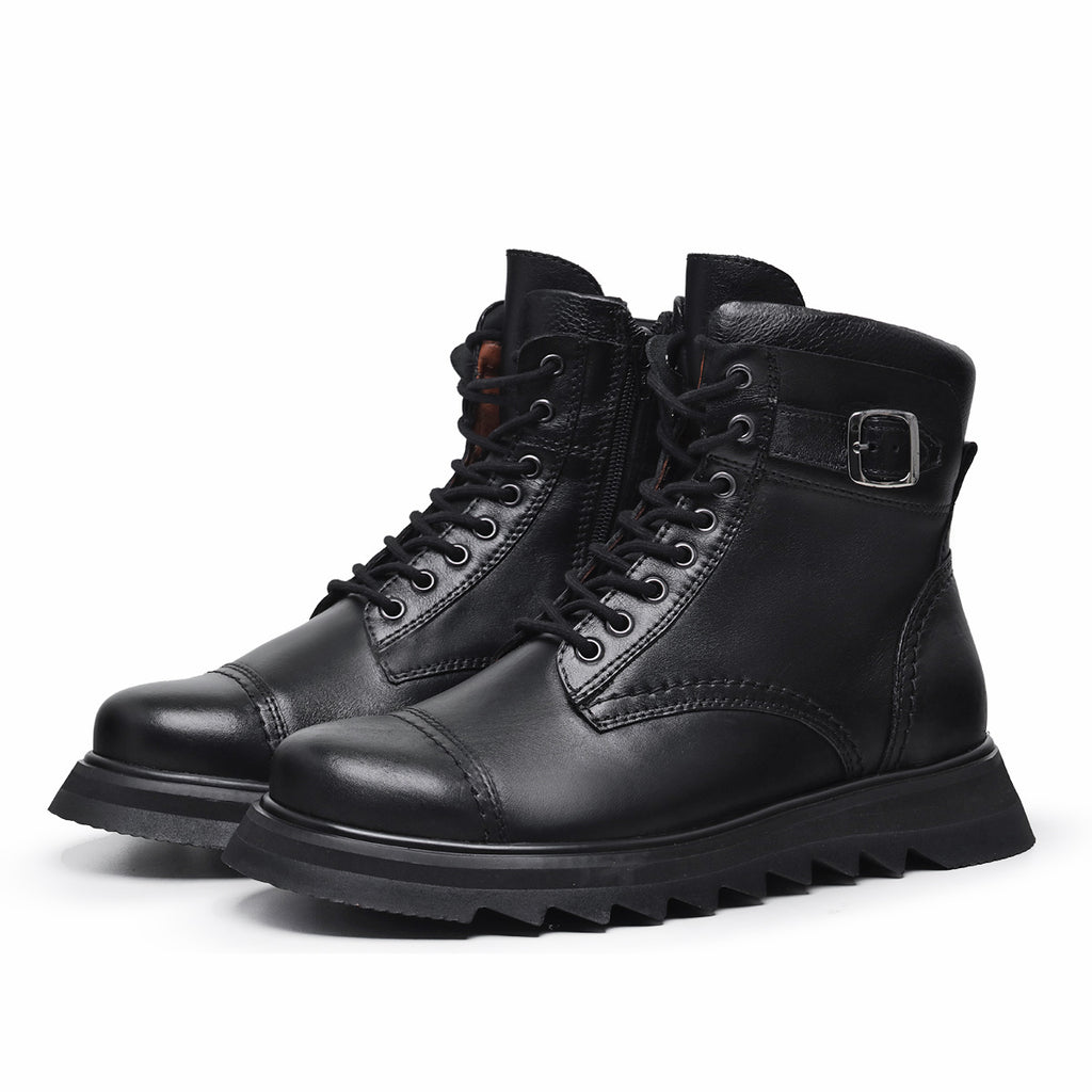 Black Thompson Leather Combat Boots