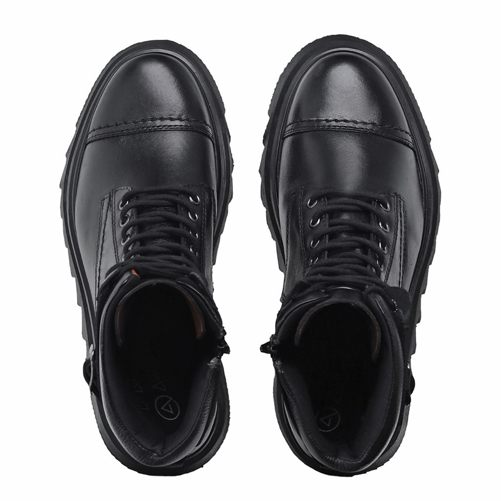 Black Thompson Leather Combat Boots