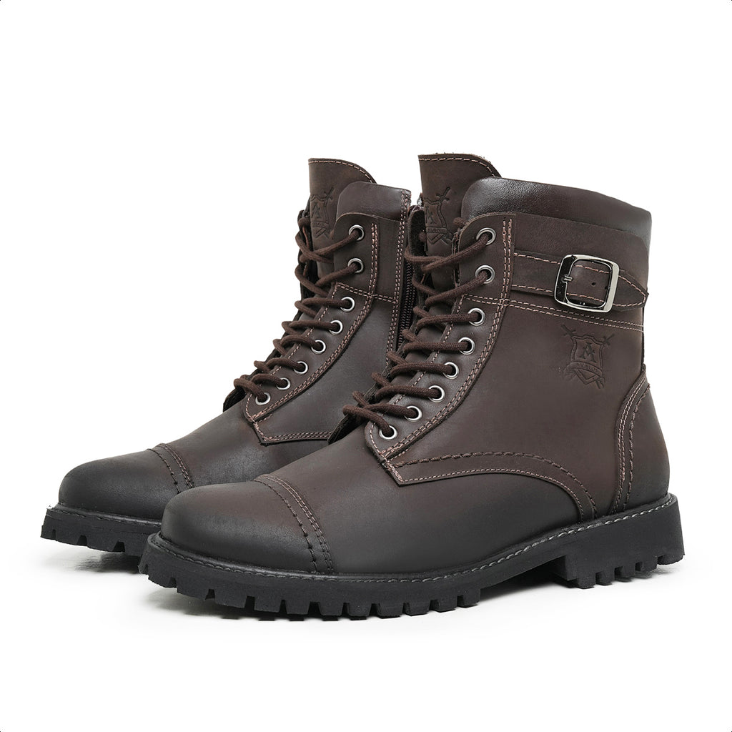 Espresso Barry Leather Combat Boots